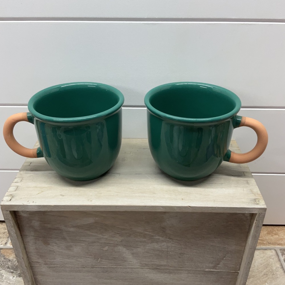Furio Home Forest Green Ceramic Mugs with Terracotta Handles Made in Italy Set 2
